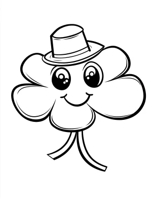 Cartoon Shamrock with Hat Coloring Page