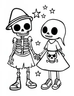 Cartoon Skeleton And a Ghost Friend Coloring Page by Mindset Flow