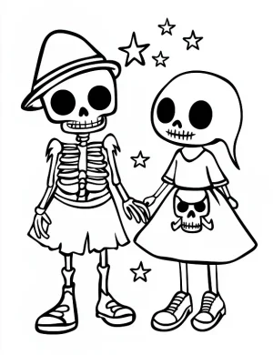 Cartoon Skeleton And a Ghost Friend Coloring Page by Mindset Flow