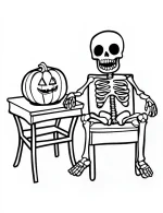 Cartoon Skeleton Sitting On a Stool Coloring Page by Mindset Flow