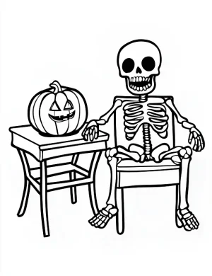 Cartoon Skeleton Sitting On a Stool Coloring Page by Mindset Flow