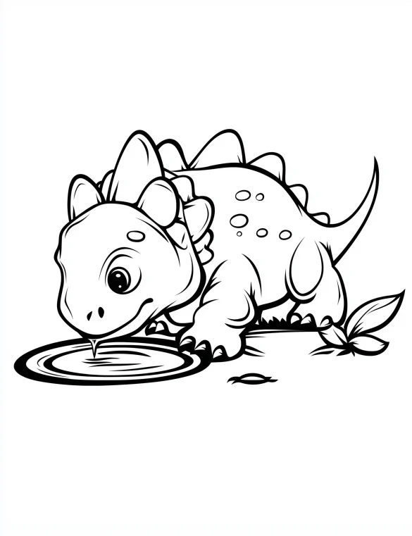Cartoon Stegosaurus Dinosaur Drinking Water Coloring Page
