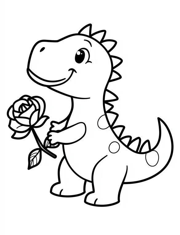 Cartoon Stegosaurus Dinosaur Holding Rose Coloring Page