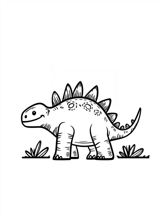 Cartoon Stegosaurus Dinosaur in Nature Coloring Page