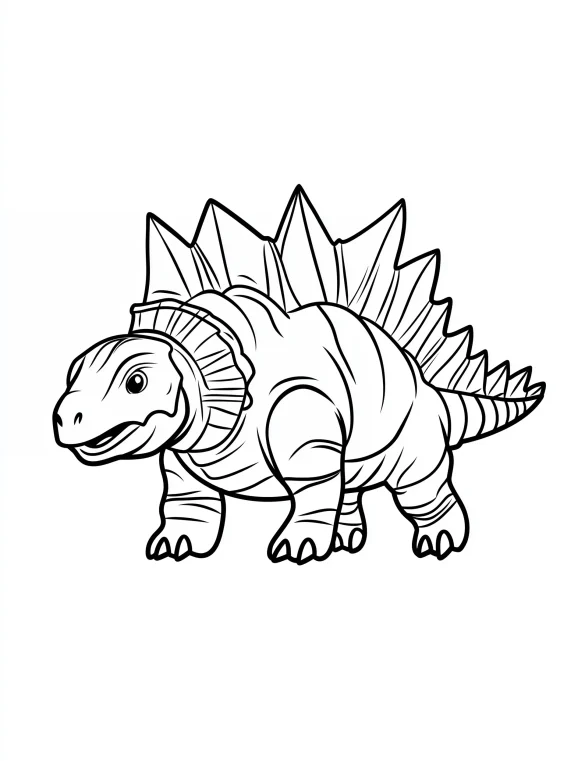 Cartoon Stegosaurus Dinosaur with Spikes Coloring Page
