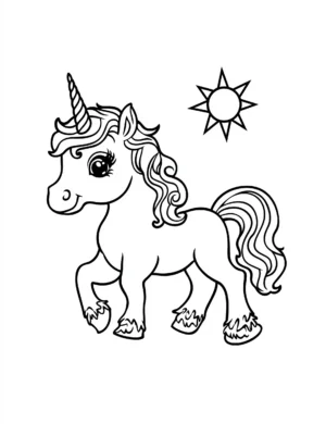 Cartoon Unicorn Walking Under the Sun Coloring Page