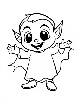Cartoon Vampire Child Wearing a Flowing Ghost Costume Coloring Page by Mindset Flow