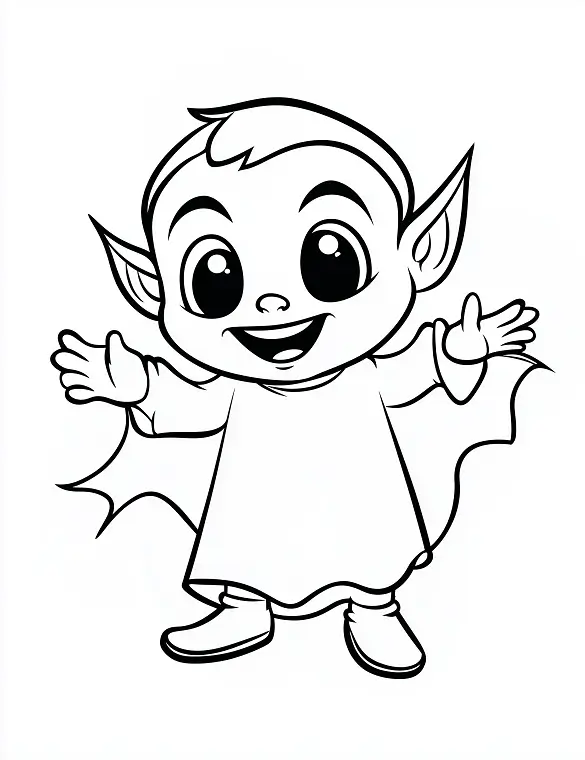 Cartoon Vampire Child Wearing a Flowing Ghost Costume Coloring Page by Mindset Flow