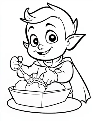 Cartoon Vampire Decorating a Cake Coloring Page by Mindset Flow