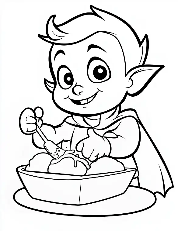 Cartoon Vampire Decorating a Cake Coloring Page by Mindset Flow