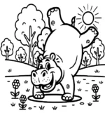 Cartwheeling Hippo in Meadow Coloring Page by Mindset Flow