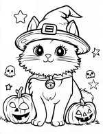 Cat Dressed in a Witch’s Hat Halloween Coloring Page by Mindset Flow