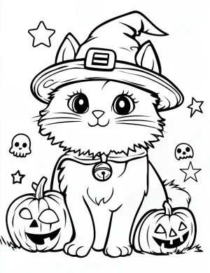 Cat Dressed in a Witch’s Hat Halloween Coloring Page by Mindset Flow