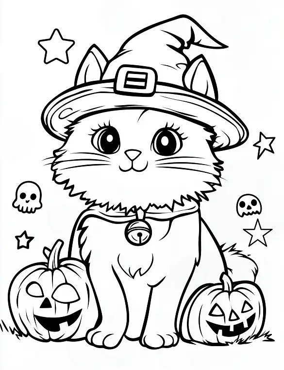 Cat Dressed in a Witch’s Hat Halloween Coloring Page by Mindset Flow Cat Dressed in a Witch’s Hat Halloween Coloring Page by Mindset Flow