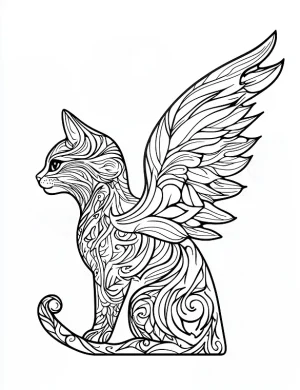 Cat Mandala with Majestic Wings Design Coloring Page by Mindset Flow