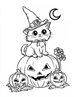Cat Sitting On Top Of A Large Jack-o-Lantern Coloring Page by Mindset Flow