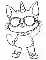 Cat Unicorn Wearing Sunglasses and Hoodie Coloring Page