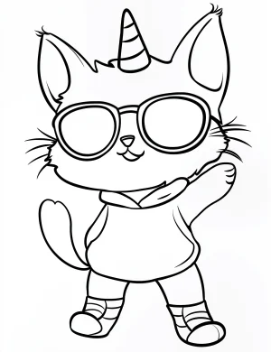 Cat Unicorn Wearing Sunglasses and Hoodie Coloring Page