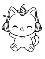 Cat Unicorn with Headphones Coloring Page
