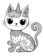 Cat Unicorn with Mandala Patterns Coloring Page