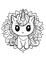 Cat Unicorn with Mandala and Sunflower Designs Coloring Page