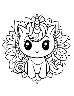Cat Unicorn with Mandala and Sunflower Designs Coloring Page