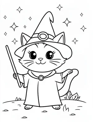 Cat Wizard Casting Spells Coloring Page by Mindset Flow