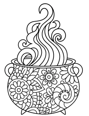 Cauldron with Swirling Steam Halloween Coloring Page by Mindset Flow
