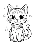 Celestial Cat Mandala with Cosmic Elements Coloring Page by Mindset Flow