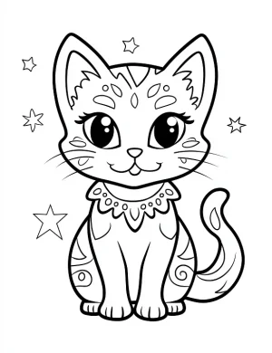 Celestial Cat Mandala with Cosmic Elements Coloring Page by Mindset Flow