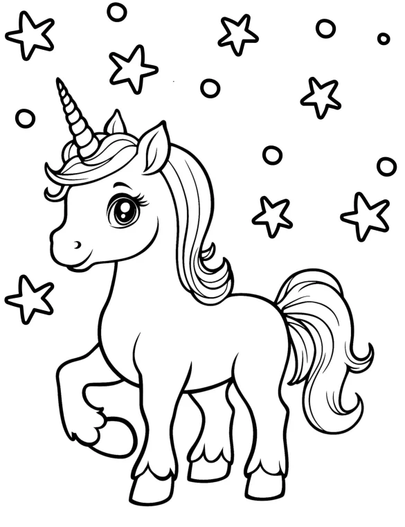 Celestial Unicorn with Stars Coloring Page