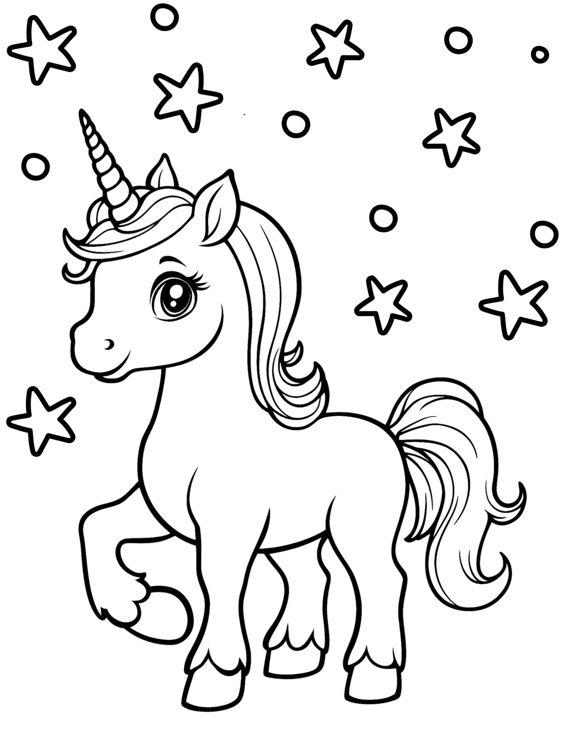 Celestial Unicorn with Stars Coloring Page