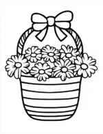 Charming Basket of Flowers with Bow Spring Coloring Page by Mindset Flow