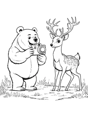 Charming Bear and Deer Selfie Coloring Page by Mindset Flow