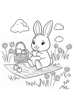 Charming Bunny Picnic with Basket Coloring Page By Mindset Flow