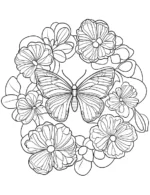 Charming Butterfly in Floral Circle Mandala Garden Design Coloring Page by Mindset Flow