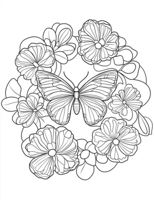 Charming Butterfly in Floral Circle Mandala Garden Design Coloring Page by Mindset Flow