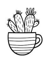 Charming Cactus Cluster in Teacup Planter Flower Coloring Page by Mindset Flow