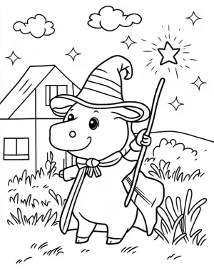 Charming Cow in Wizard Hat Coloring Page by Mindset Flow