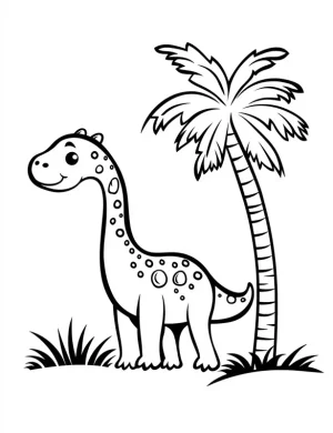 Charming Dinosaur Standing by Palm Tree Coloring Page