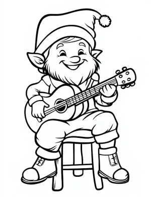 Charming Elf Playing Guitar Christmas Coloring Page By Mindset Flow