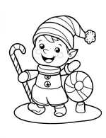 Charming Elf with Candy Cane Christmas Coloring Page by Mindset Flow