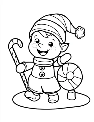 Charming Elf with Candy Cane Christmas Coloring Page by Mindset Flow