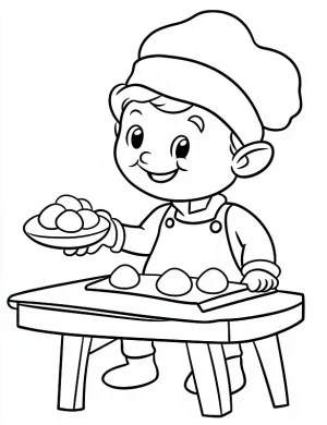 Charming Elf with Cookies Tray Christmas Coloring Page by Mindset Flow
