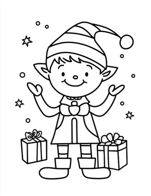 Charming Elf with Gifts Christmas Coloring Page by Mindset Flow