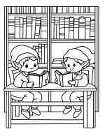 Charming Elves Reading in the Library Coloring Page by Mindset Flow