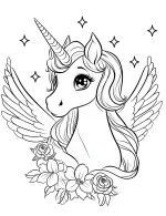 Charming Floral Pegasus Unicorn with Wings and Roses Coloring Page