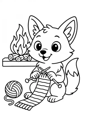 Charming Fox Knitting by the Fireplace Coloring Page by Mindset Flow