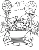 Charming Fox and Raccoon in Candy Land Coloring Page by Mindset Flow