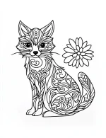Charming Fox with Decorative Swirl Mandala Fur and Bold Bloom Flower Coloring Page by Mindset Flow